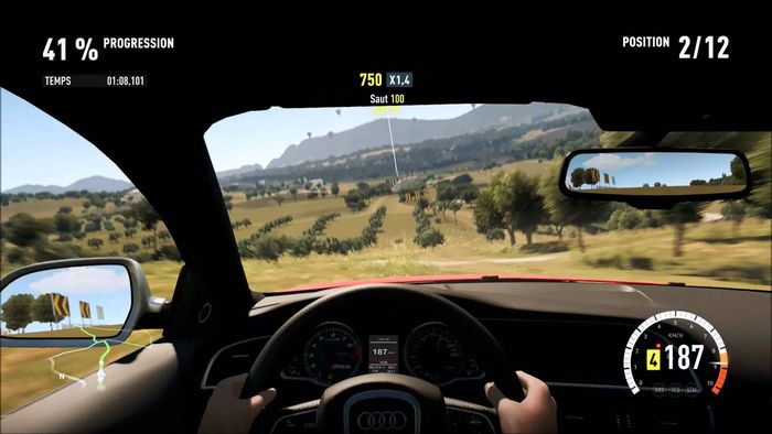 Ujęcie z kamery wewnątrz samochodu w grze Forza Horizon 2 (2014). - 2016-10-24
