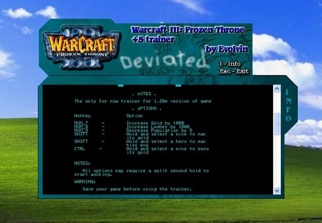 Przykład trainera do gry Warcraft III: The Frozen Throne (2003). - 2012-12-17
