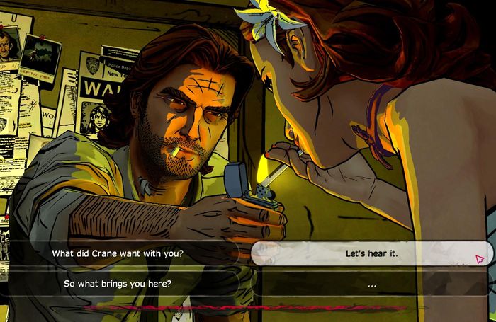 Przykład opcji dialogowych w grze The Wolf Among Us (2013) – co ciekawe, jest wśród nich także zachowanie milczenia. - 2016-10-25