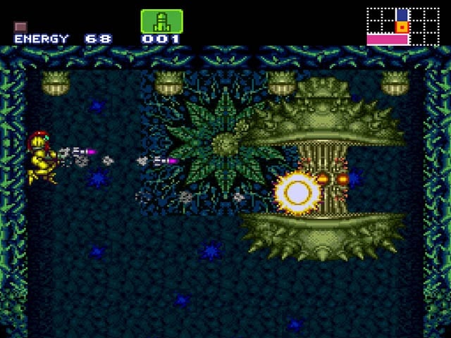 Pixelartowa oprawa to cecha charakterystyczna gier z lat 80. i 90. XX wieku. Na zdjęciu – gra Super Metroid wydana na Super Nintendo Entertainment System w 1994 roku.
