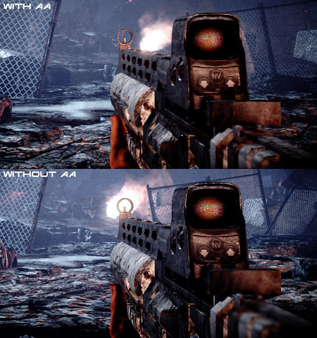Porównanie obrazu w grze Terminator: Ocalenie z włączonym (góra) i wyłączonym (dół) antyaliasingiem - 2013-03-16