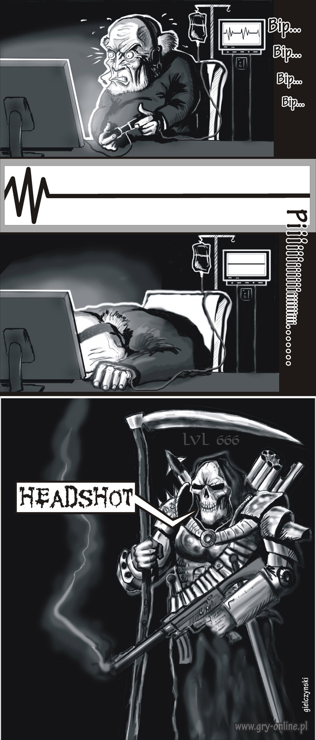 Śmierć gracza hardcorowego, komiks Fatal Draws, odc. 6.