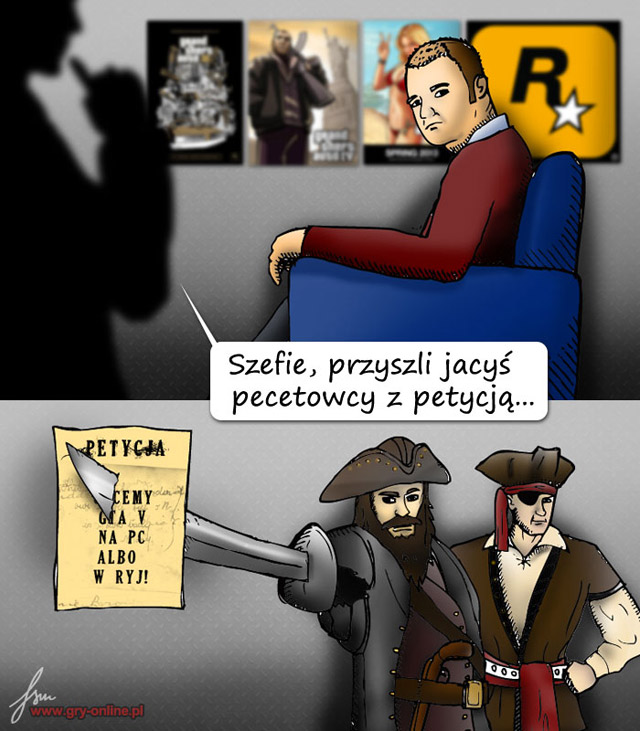 GTA V na PC - Petycja, komiks GROzmowy, odc. 22. Szał związany z Grand Theft Auto V osiąga niespotykany dotąd poziom. Tymczasem gracze pecetowi wciąż czekają na oficjalną zapowiedź wersji gry na komputery osobiste. Petycja w tej sprawie ma już niemal pół miliona podpisów.