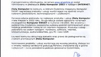 GRY-OnLine nominowane w plebiscycie Złoty Komputer 2003