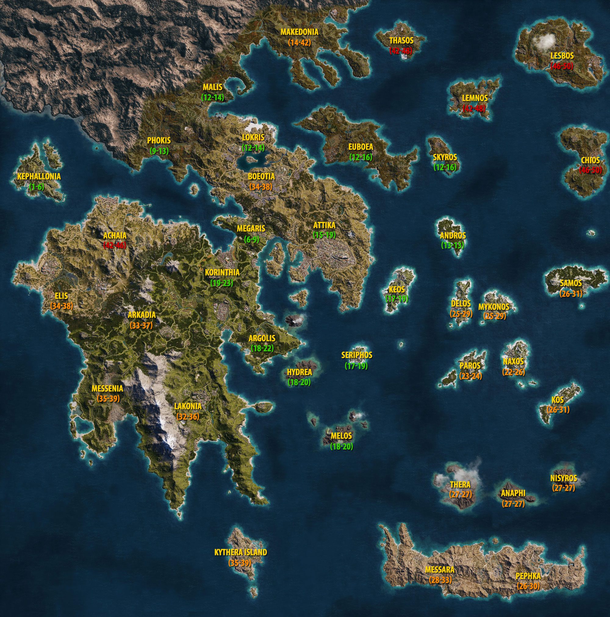 Mapa świata I Wymagane Poziomy W Assassins Creed Odyssey Assassins