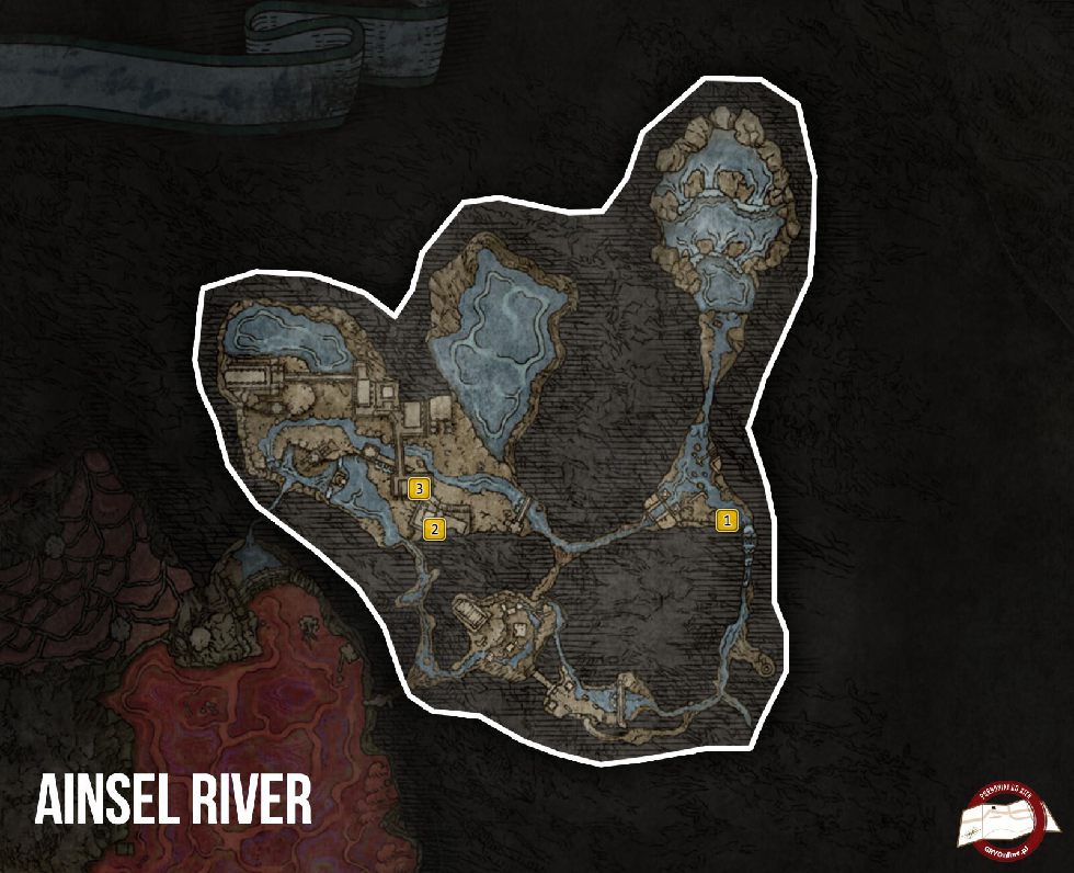 Mapa Elden Ring - Rzeka Ainsel - Popioły i Prochy
